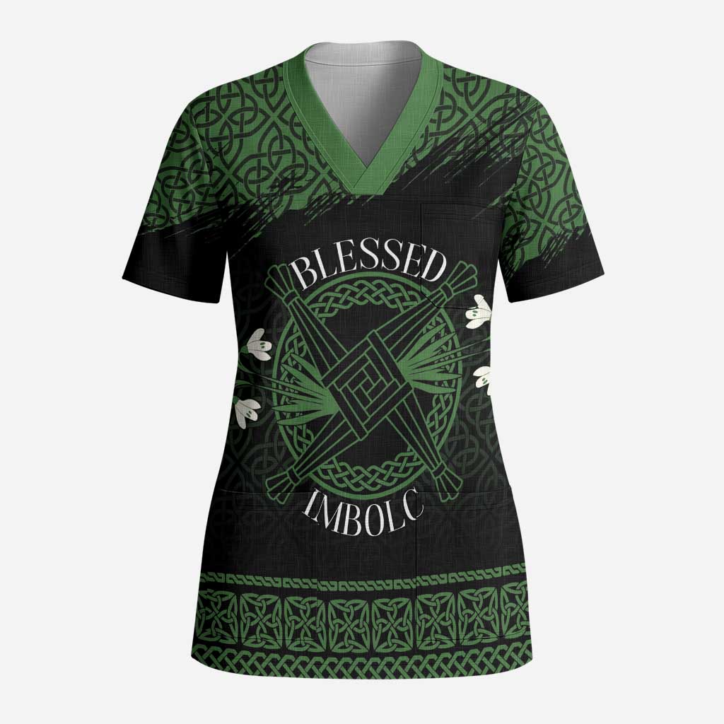 Personalized Imbolc Blessed Celtic Knot Scrub Top Brigids Cross Symbol - Wonder Print Shop