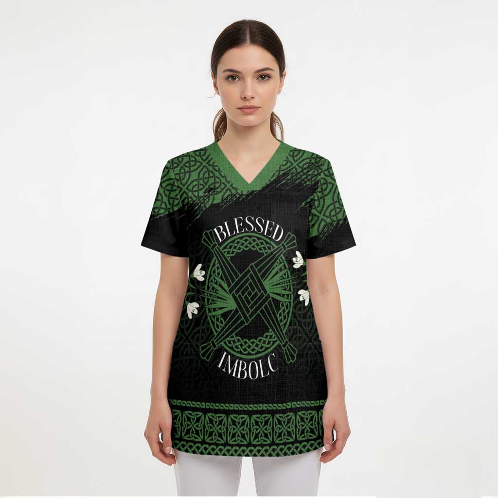 Personalized Imbolc Blessed Celtic Knot Scrub Top Brigids Cross Symbol - Wonder Print Shop