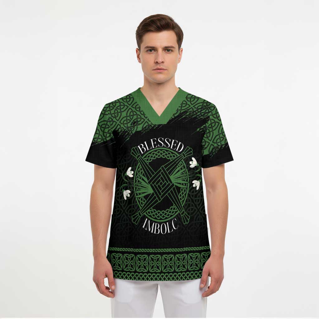 Personalized Imbolc Blessed Celtic Knot Scrub Top Brigids Cross Symbol - Wonder Print Shop