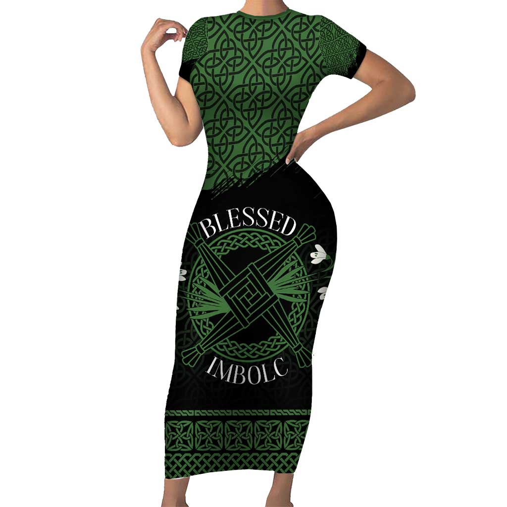 Personalized Imbolc Blessed Celtic Knot Short Sleeve Bodycon Dress Brigids Cross Symbol - Wonder Print Shop