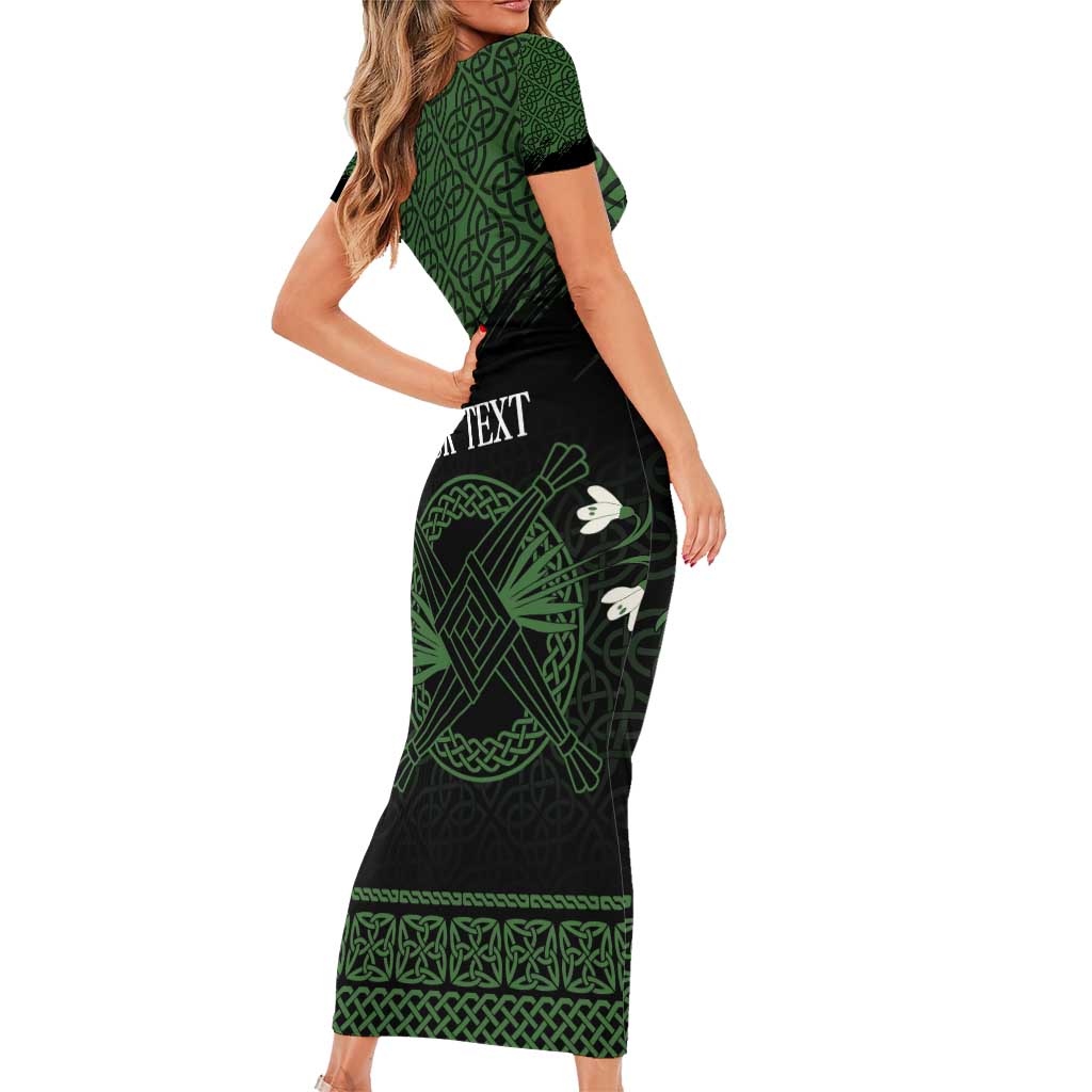 Personalized Imbolc Blessed Celtic Knot Short Sleeve Bodycon Dress Brigids Cross Symbol - Wonder Print Shop