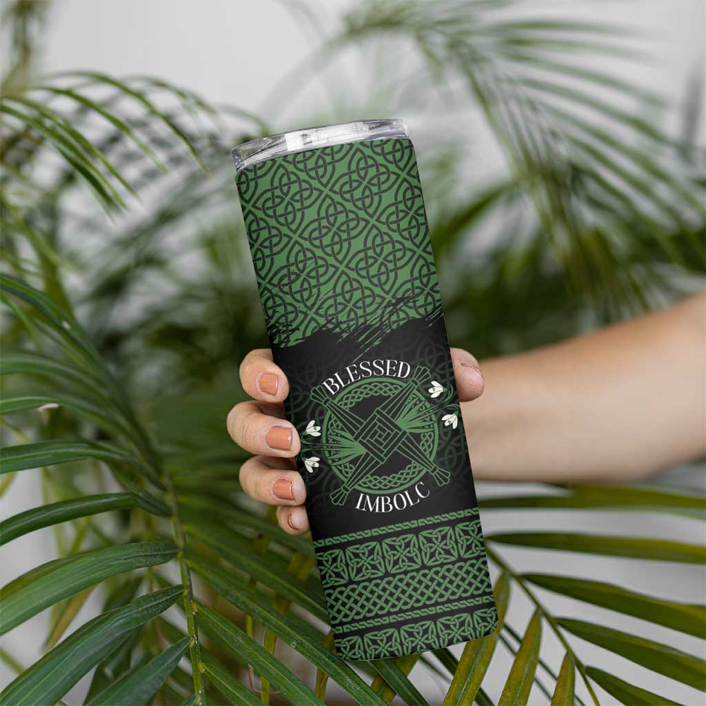 Personalized Imbolc Blessed Celtic Knot Skinny Tumbler Brigids Cross Symbol - Wonder Print Shop