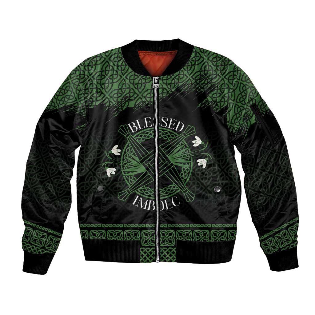Personalized Imbolc Blessed Celtic Knot Sleeve Zip Bomber Jacket Brigids Cross Symbol - Wonder Print Shop