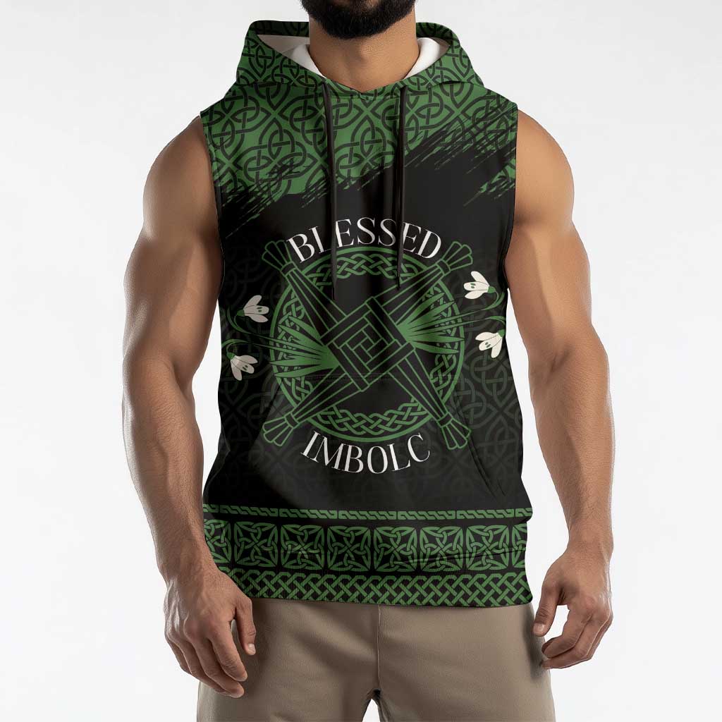 Personalized Imbolc Blessed Celtic Knot Sleeveless Hoodie Brigids Cross Symbol - Wonder Print Shop