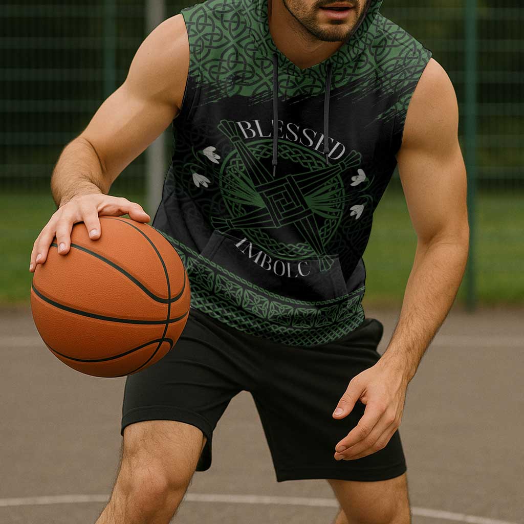 Personalized Imbolc Blessed Celtic Knot Sleeveless Hoodie Brigids Cross Symbol - Wonder Print Shop