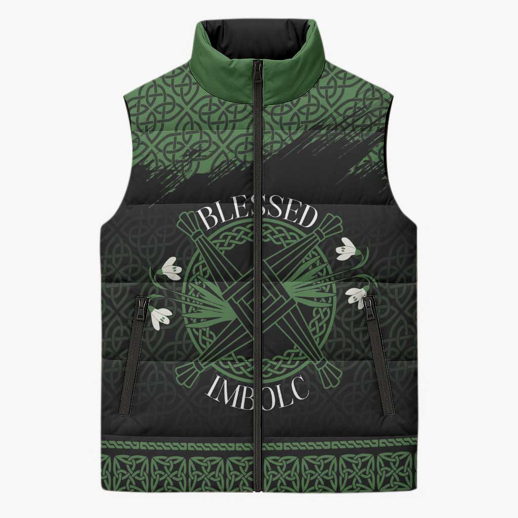 Personalized Imbolc Blessed Celtic Knot Sleeveless Puffer Jacket Brigids Cross Symbol - Wonder Print Shop