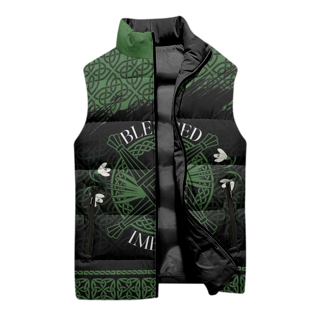 Personalized Imbolc Blessed Celtic Knot Sleeveless Puffer Jacket Brigids Cross Symbol - Wonder Print Shop