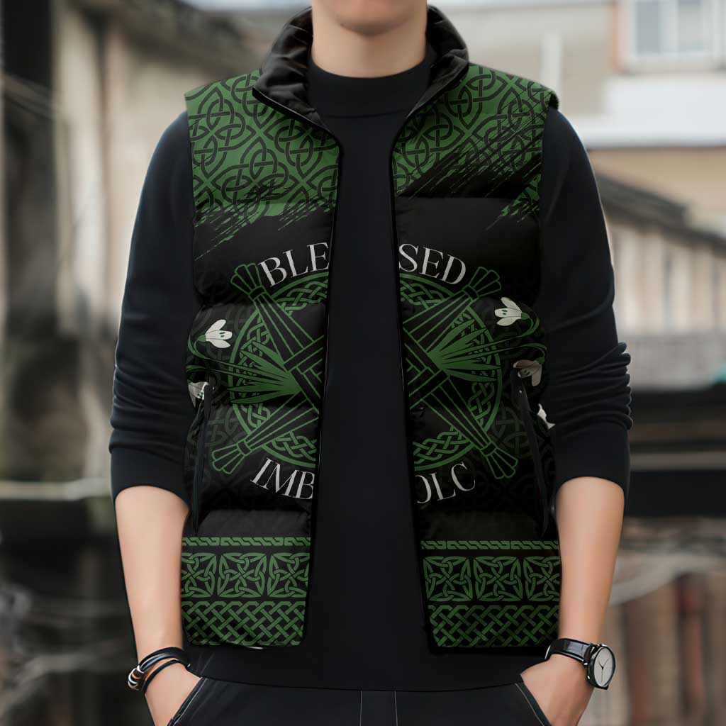 Personalized Imbolc Blessed Celtic Knot Sleeveless Puffer Jacket Brigids Cross Symbol - Wonder Print Shop