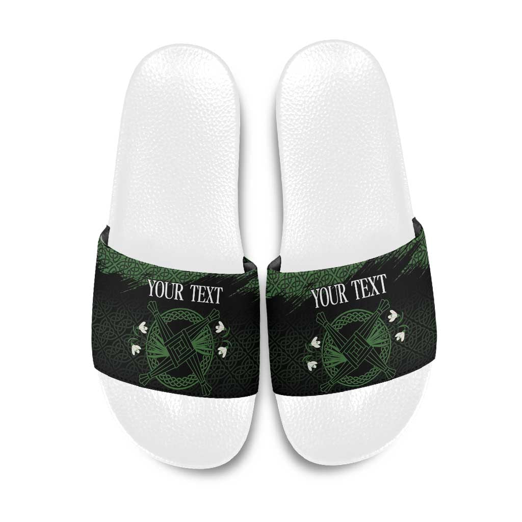 Personalized Imbolc Blessed Celtic Knot Slide Sandals Brigids Cross Symbol - Wonder Print Shop