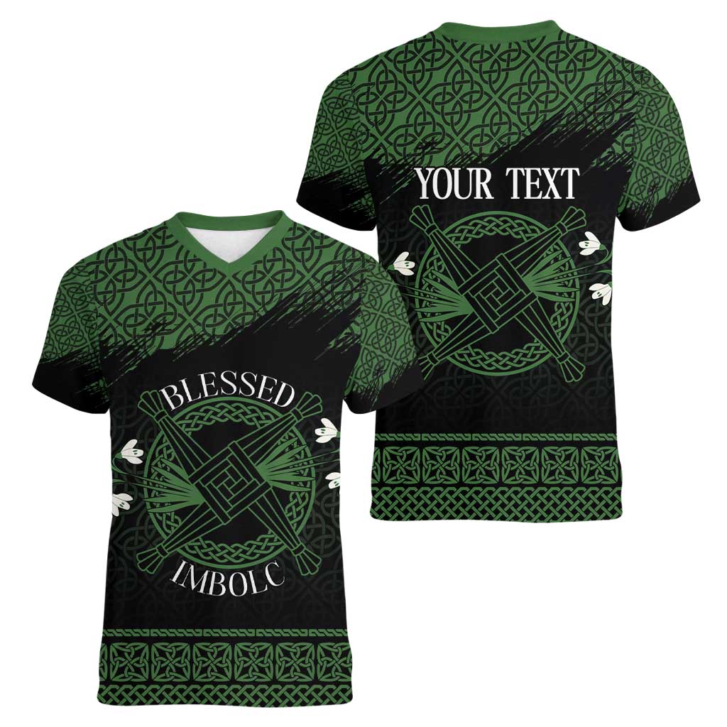 Personalized Imbolc Blessed Celtic Knot Women V-Neck T-Shirt Brigids Cross Symbol - Wonder Print Shop