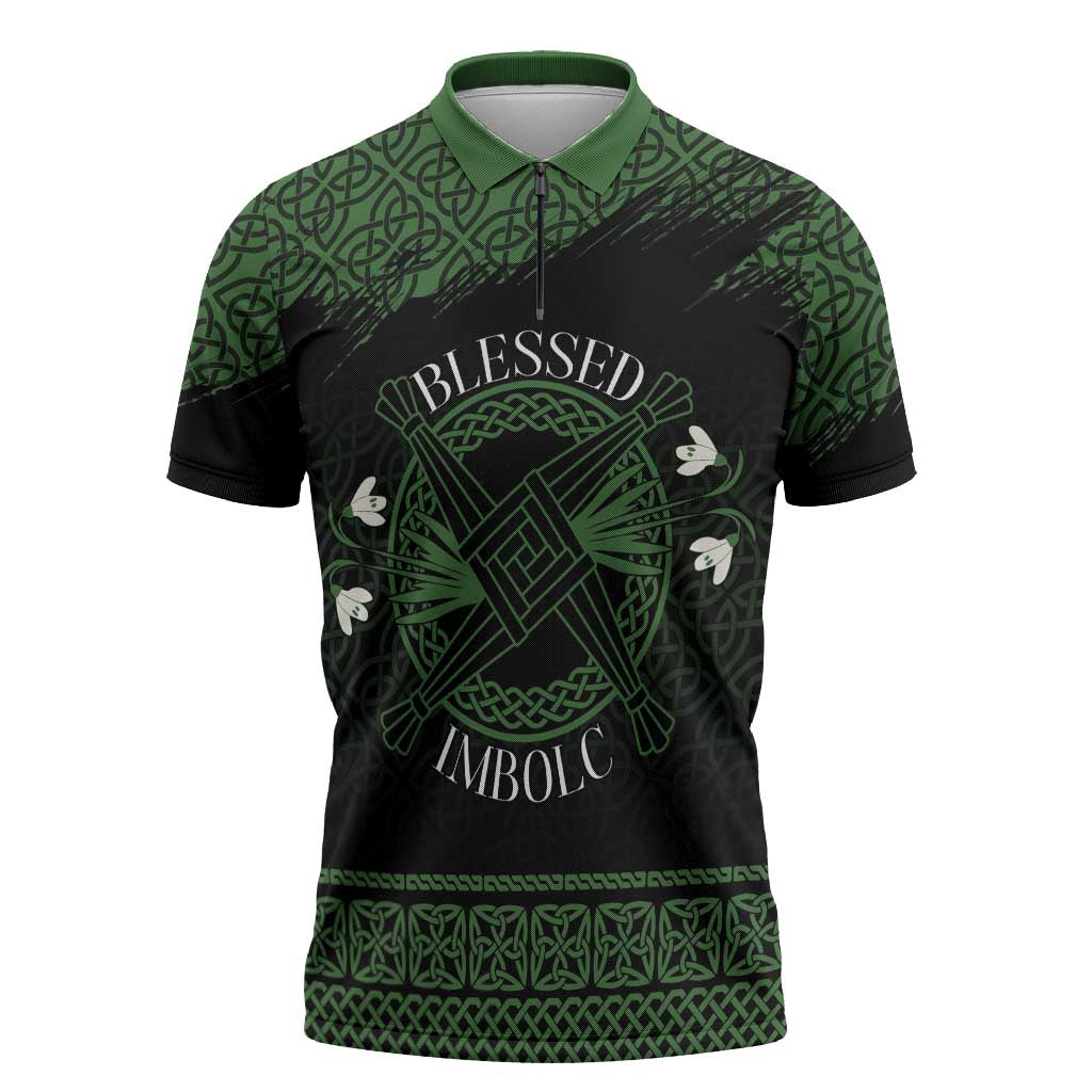 Personalized Imbolc Blessed Celtic Knot Zipper Polo Shirt Brigids Cross Symbol - Wonder Print Shop