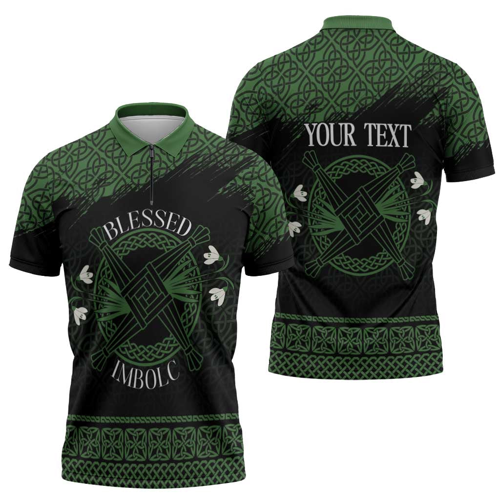 Personalized Imbolc Blessed Celtic Knot Zipper Polo Shirt Brigids Cross Symbol - Wonder Print Shop