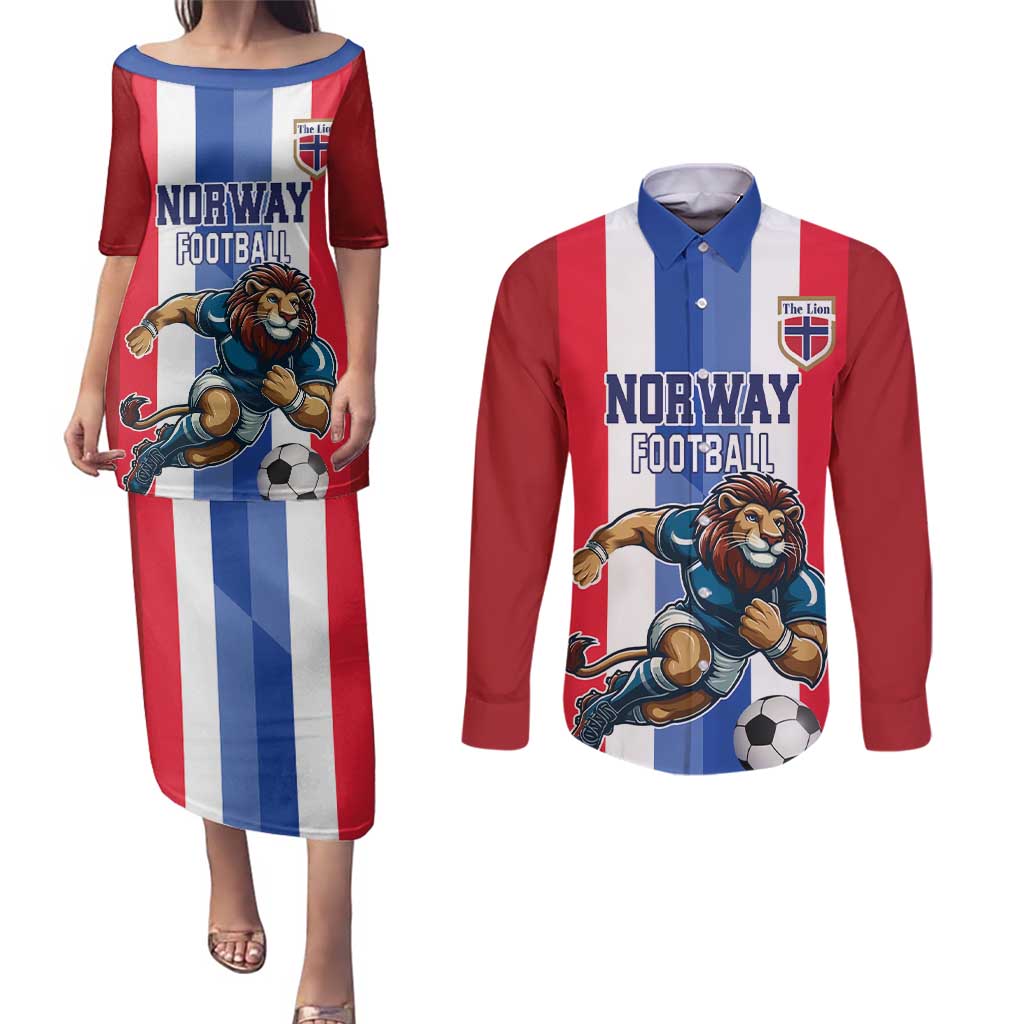 Custom Norway Football Couples Matching Puletasi and Long Sleeve Button Shirt The Lions Champion 2024 - Wonder Print Shop