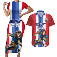 Custom Norway Football Couples Matching Short Sleeve Bodycon Dress and Hawaiian Shirt The Lions Champion 2024 - Wonder Print Shop
