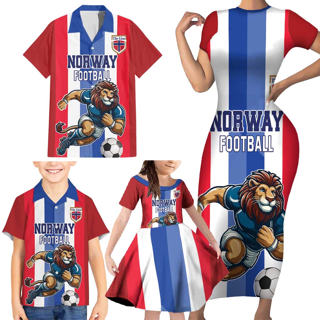Custom Norway Football Family Matching Short Sleeve Bodycon Dress and Hawaiian Shirt The Lions Champion 2024 - Wonder Print Shop