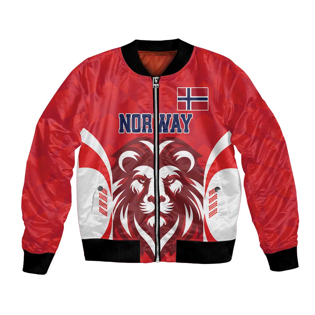 Custom Norway Football Bomber Jacket Red Lion Football 2024 - Wonder Print Shop