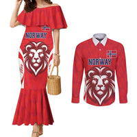Custom Norway Football Couples Matching Mermaid Dress and Long Sleeve Button Shirt Red Lion Football 2024