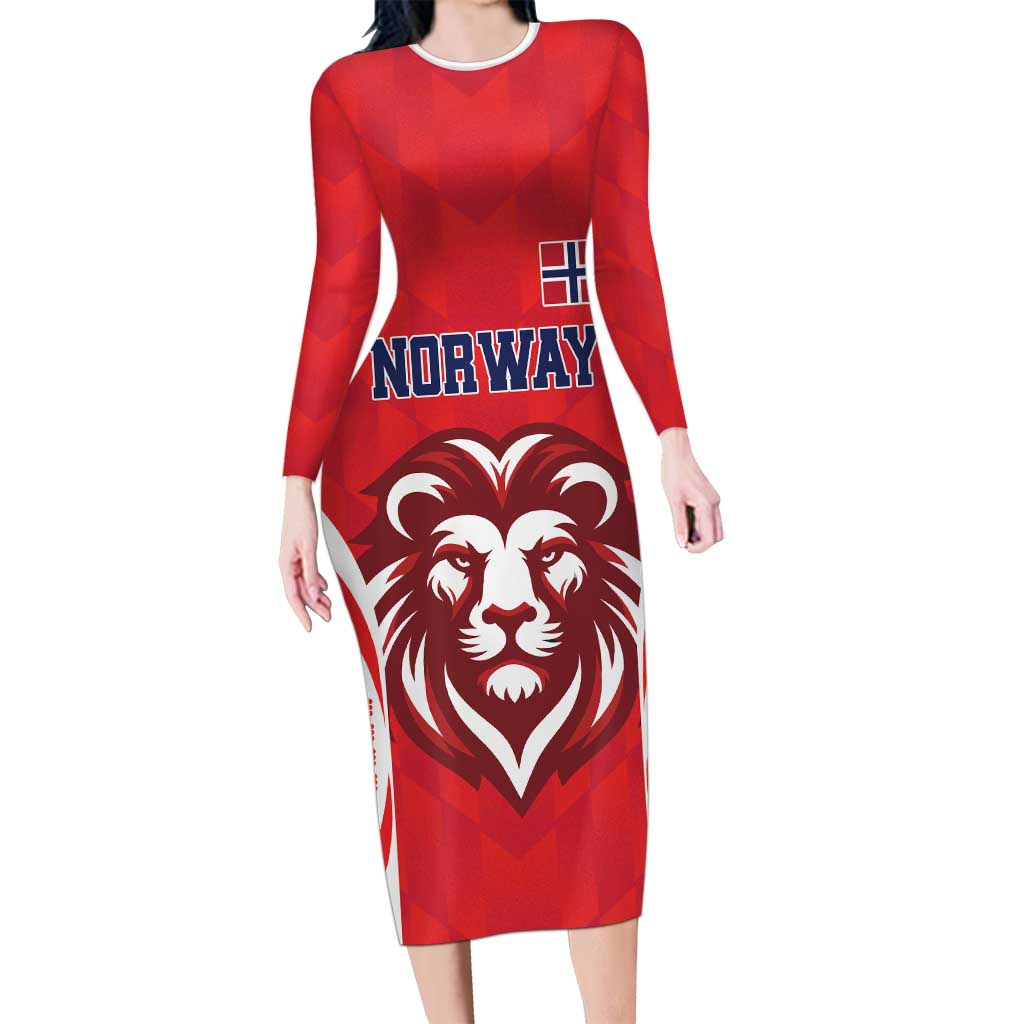 Custom Norway Football Family Matching Long Sleeve Bodycon Dress and Hawaiian Shirt Red Lion Football 2024 - Wonder Print Shop