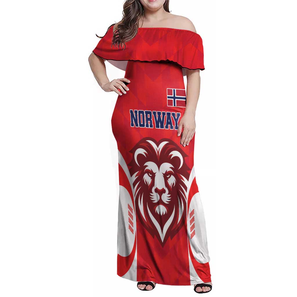 Custom Norway Football Family Matching Off Shoulder Maxi Dress and Hawaiian Shirt Red Lion Football 2024 - Wonder Print Shop
