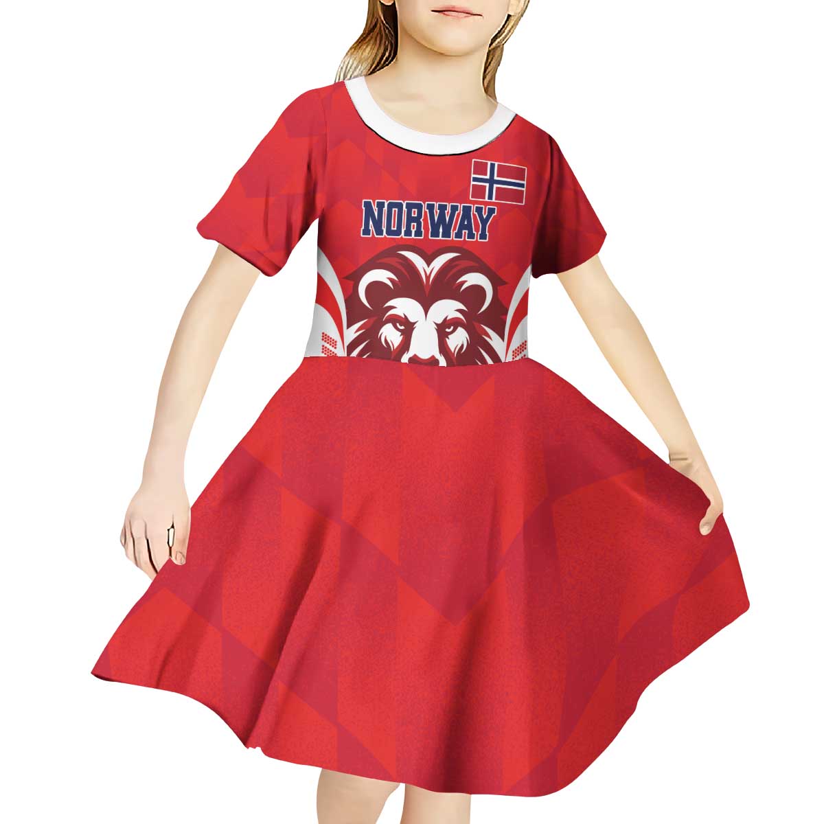 Custom Norway Football Kid Short Sleeve Dress Red Lion Football 2024 - Wonder Print Shop
