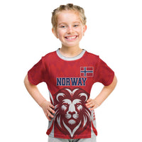 Custom Norway Football Kid T Shirt Red Lion Football 2024 - Wonder Print Shop