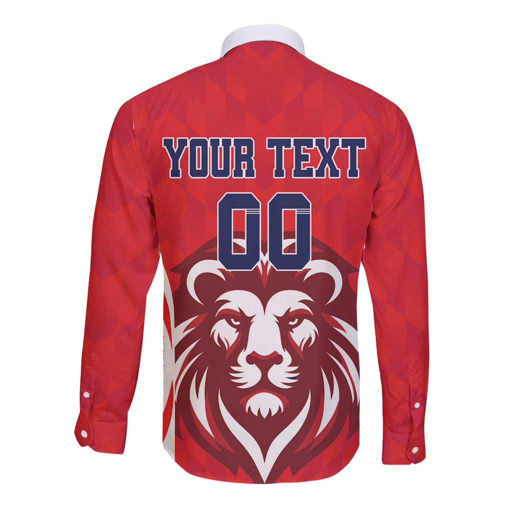 Custom Norway Football Long Sleeve Button Shirt Red Lion Football 2024 - Wonder Print Shop