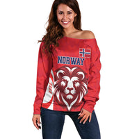 Custom Norway Football Off Shoulder Sweater Red Lion Football 2024 - Wonder Print Shop