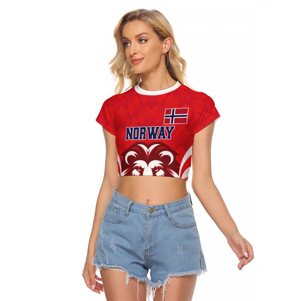 Custom Norway Football Raglan Cropped T Shirt Red Lion Football 2024 - Wonder Print Shop