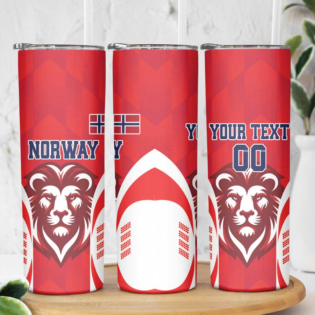 Custom Norway Football Skinny Tumbler Red Lion Football 2024 - Wonder Print Shop