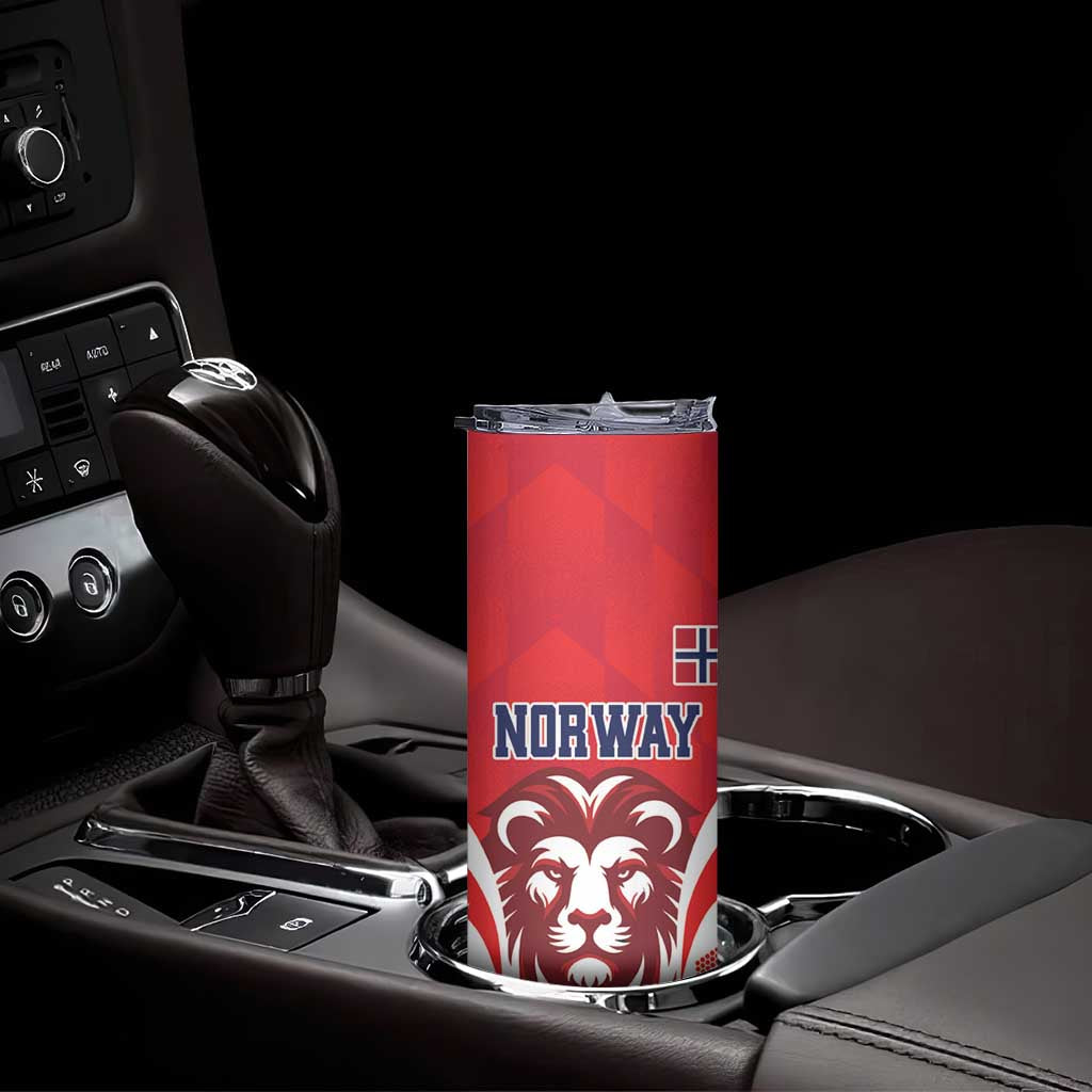 Custom Norway Football Skinny Tumbler Red Lion Football 2024 - Wonder Print Shop