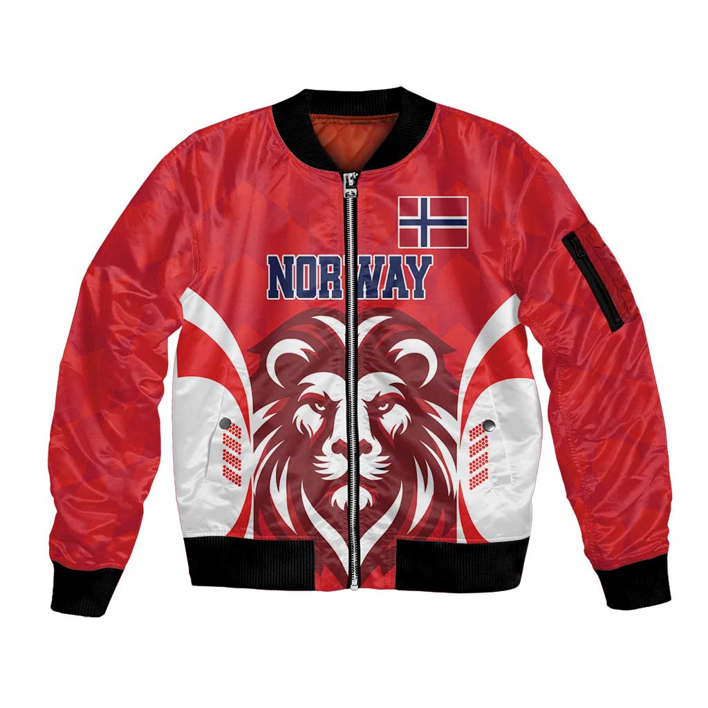 Custom Norway Football Sleeve Zip Bomber Jacket Red Lion Football 2024 - Wonder Print Shop