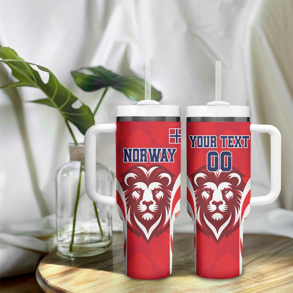 Custom Norway Football Tumbler With Handle Red Lion Football 2024 - Wonder Print Shop