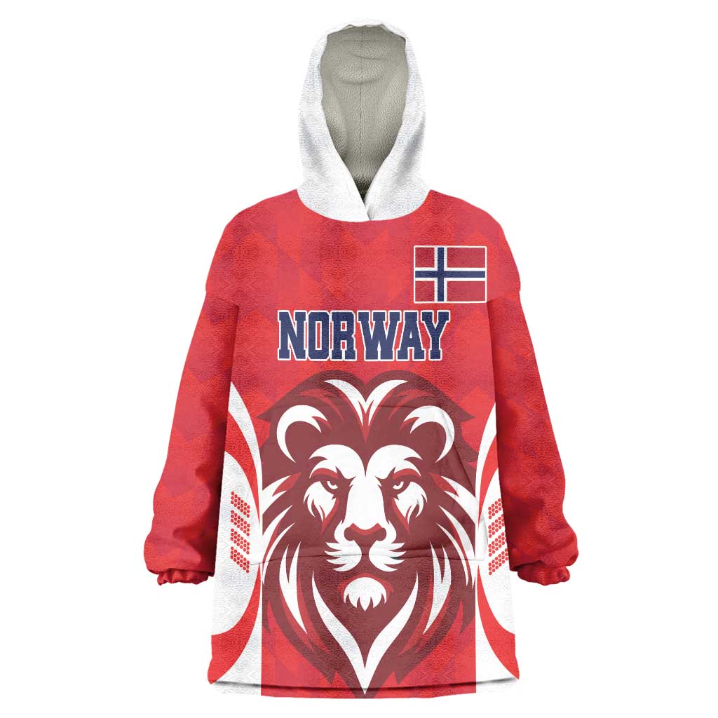 Custom Norway Football Wearable Blanket Hoodie Red Lion Football 2024 - Wonder Print Shop
