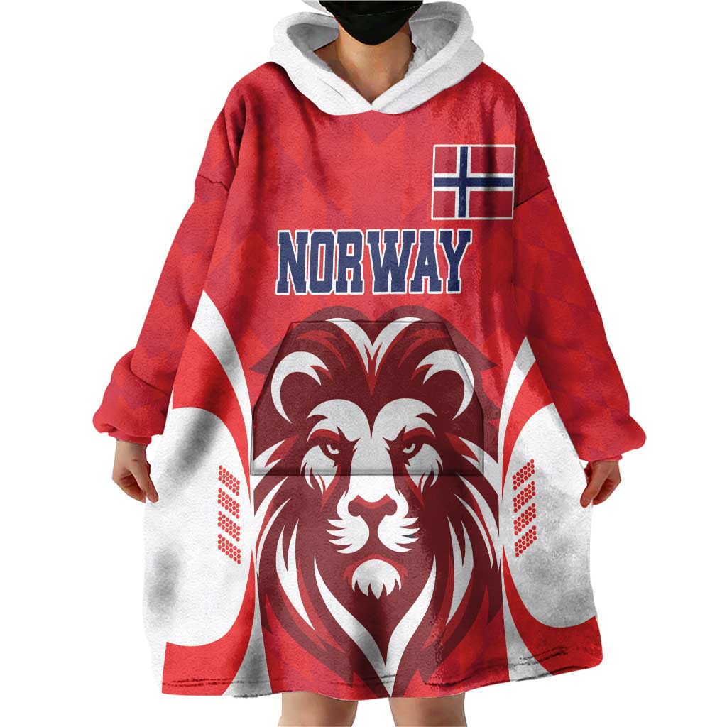 Custom Norway Football Wearable Blanket Hoodie Red Lion Football 2024 - Wonder Print Shop