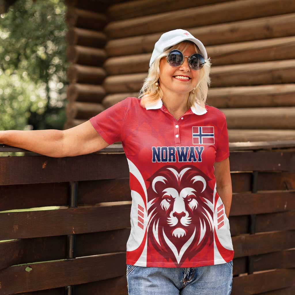 Custom Norway Football Women Polo Shirt Red Lion Football 2024 - Wonder Print Shop