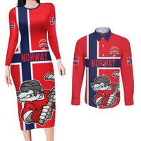Custom Norway Hockey Couples Matching Long Sleeve Bodycon Dress and Long Sleeve Button Shirt The Polar Bears Hockey - Wonder Print Shop