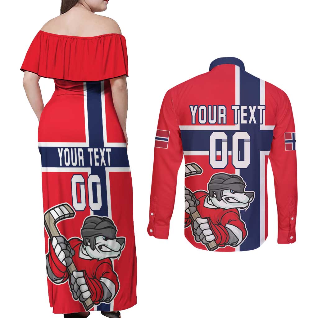 Custom Norway Hockey Couples Matching Off Shoulder Maxi Dress and Long Sleeve Button Shirt The Polar Bears Hockey - Wonder Print Shop