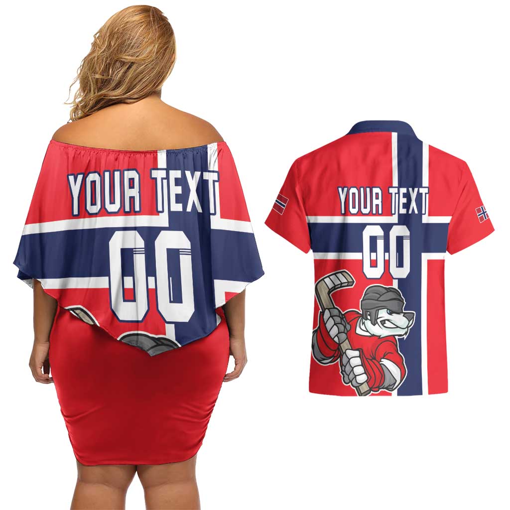 Custom Norway Hockey Couples Matching Off Shoulder Short Dress and Hawaiian Shirt The Polar Bears Hockey - Wonder Print Shop