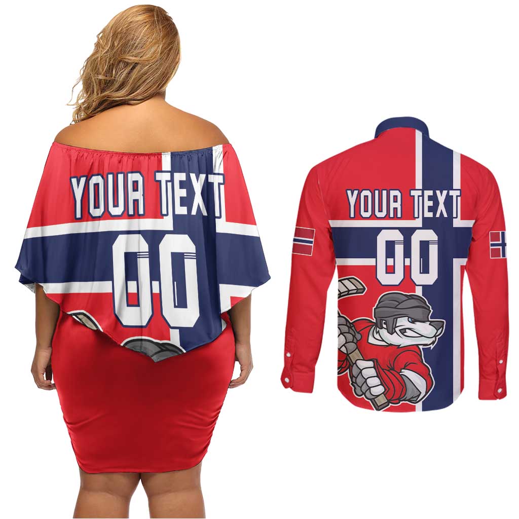 Custom Norway Hockey Couples Matching Off Shoulder Short Dress and Long Sleeve Button Shirt The Polar Bears Hockey - Wonder Print Shop