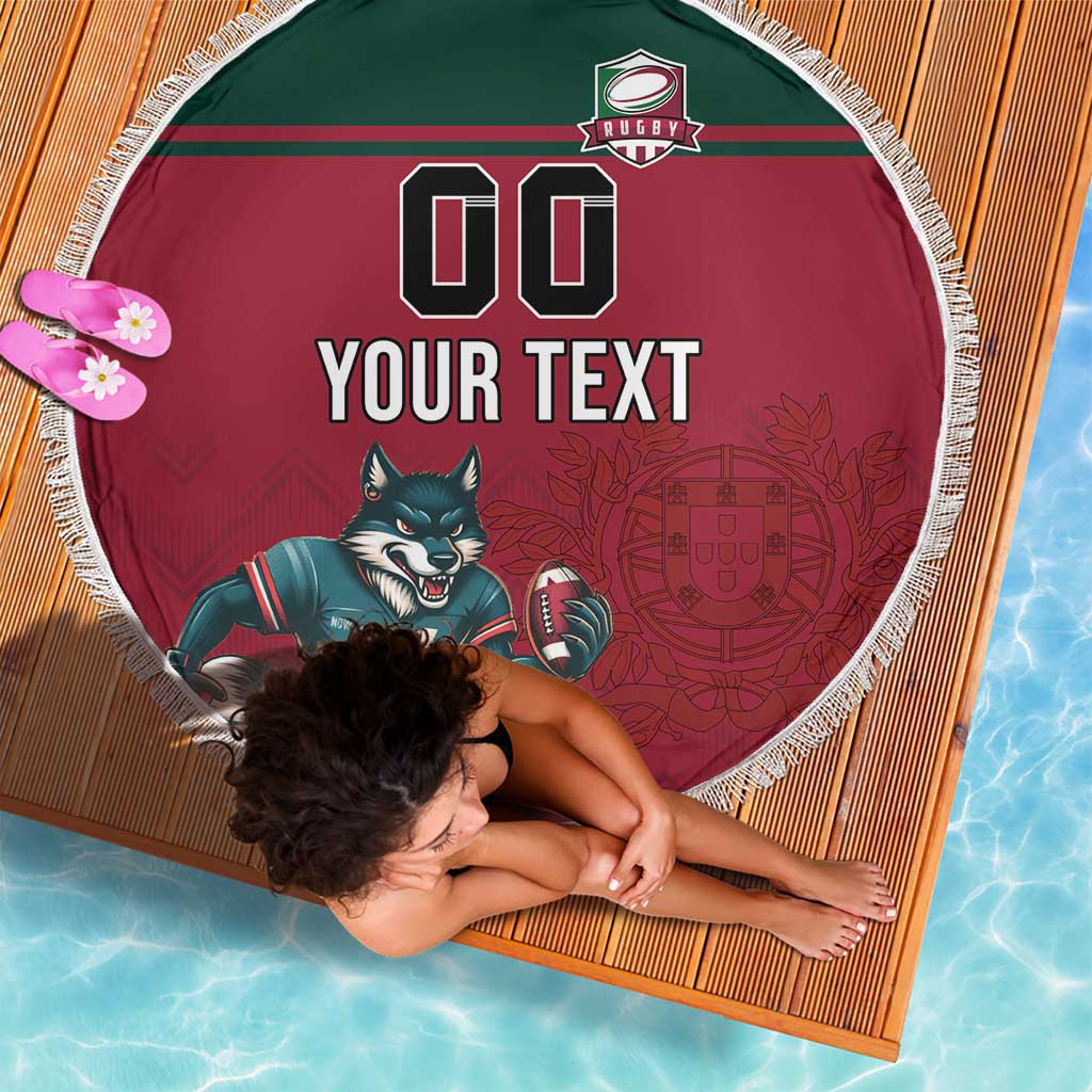 Custom Portugal Rugby Beach Blanket Go Os Lobos Wolves Mascot