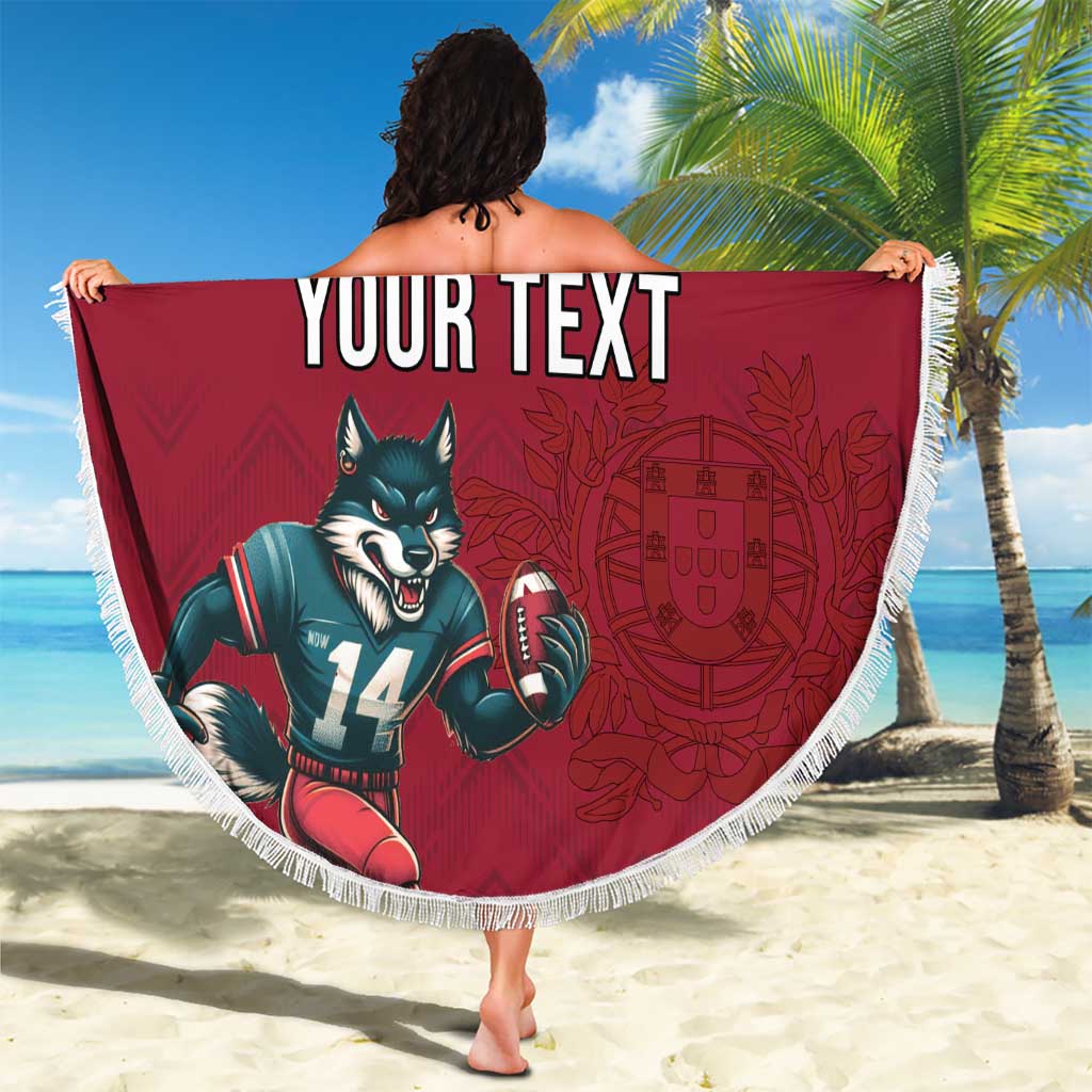 Custom Portugal Rugby Beach Blanket Go Os Lobos Wolves Mascot