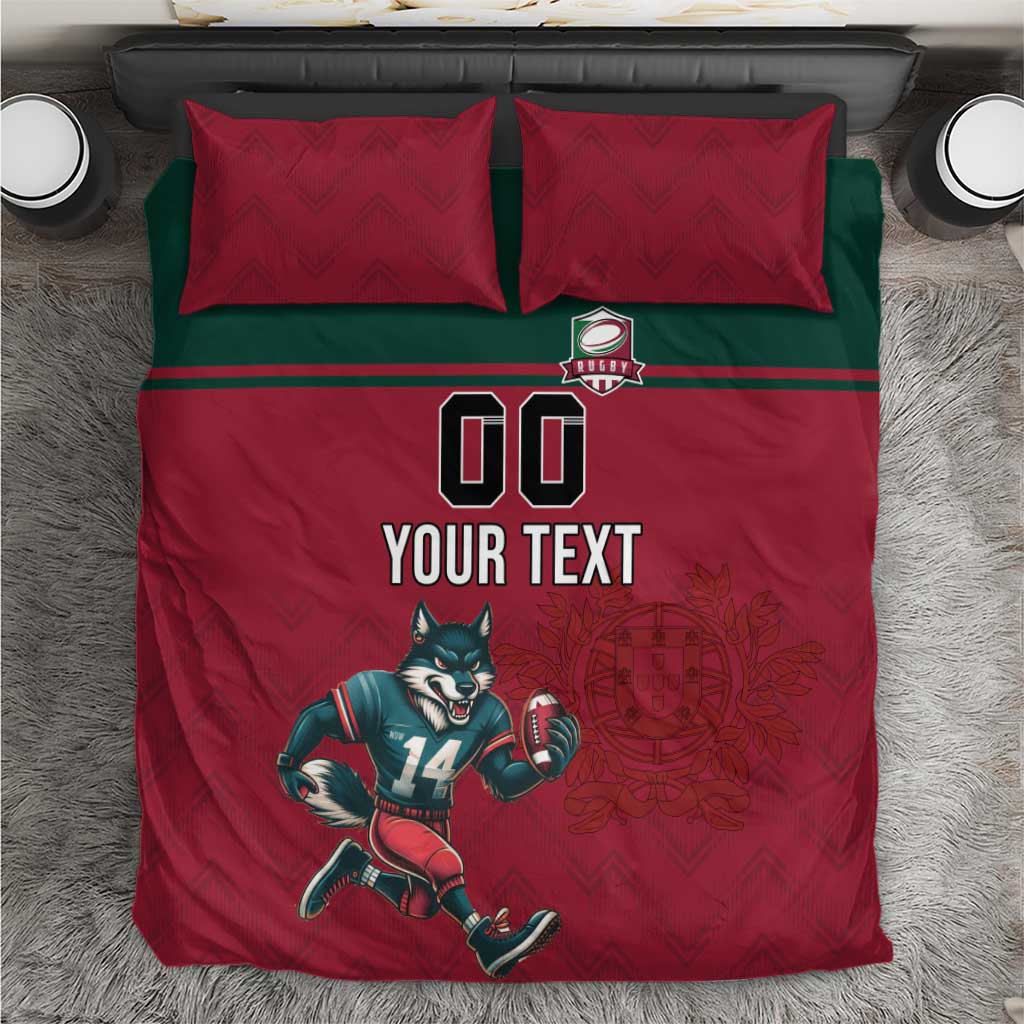 Custom Portugal Rugby Bedding Set Go Os Lobos Wolves Mascot