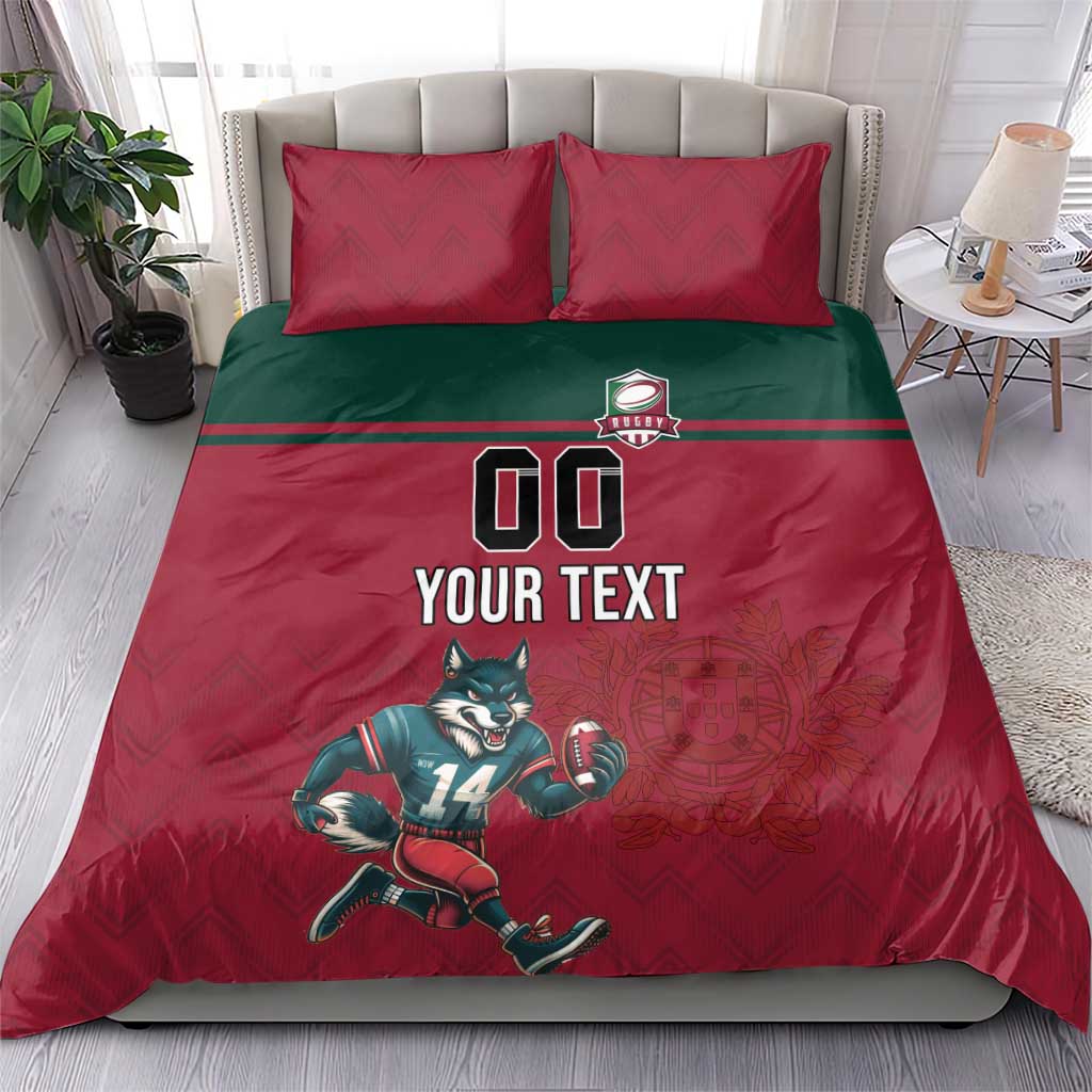 Custom Portugal Rugby Bedding Set Go Os Lobos Wolves Mascot