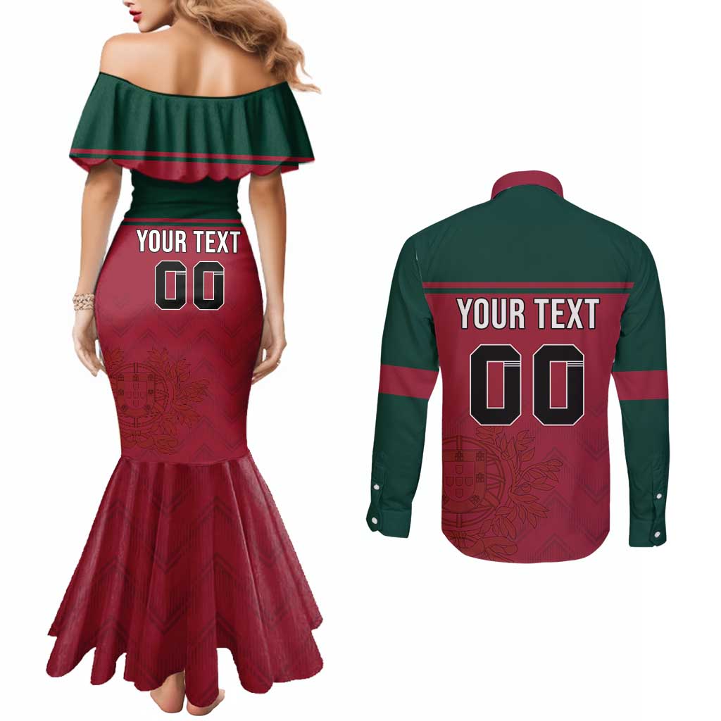 Custom Portugal Rugby Couples Matching Mermaid Dress and Long Sleeve Button Shirt Go Os Lobos Wolves Mascot