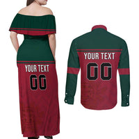 Custom Portugal Rugby Couples Matching Off Shoulder Maxi Dress and Long Sleeve Button Shirt Go Os Lobos Wolves Mascot