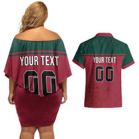 Custom Portugal Rugby Couples Matching Off Shoulder Short Dress and Hawaiian Shirt Go Os Lobos Wolves Mascot
