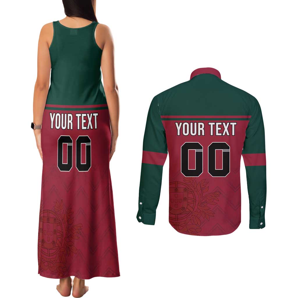 Custom Portugal Rugby Couples Matching Tank Maxi Dress and Long Sleeve Button Shirt Go Os Lobos Wolves Mascot
