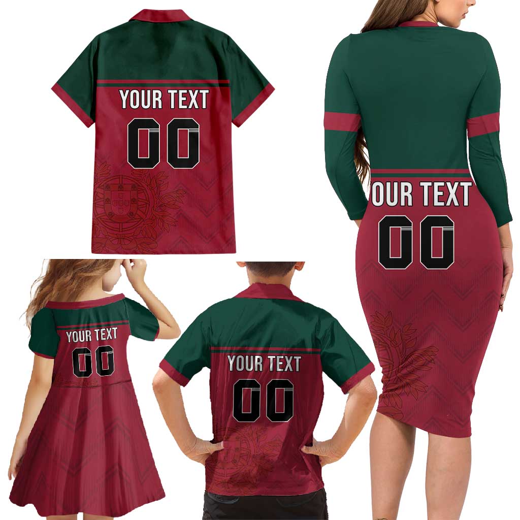 Custom Portugal Rugby Family Matching Long Sleeve Bodycon Dress and Hawaiian Shirt Go Os Lobos Wolves Mascot