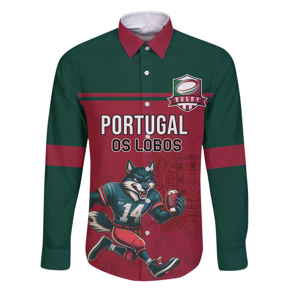 Custom Portugal Rugby Family Matching Long Sleeve Bodycon Dress and Hawaiian Shirt Go Os Lobos Wolves Mascot