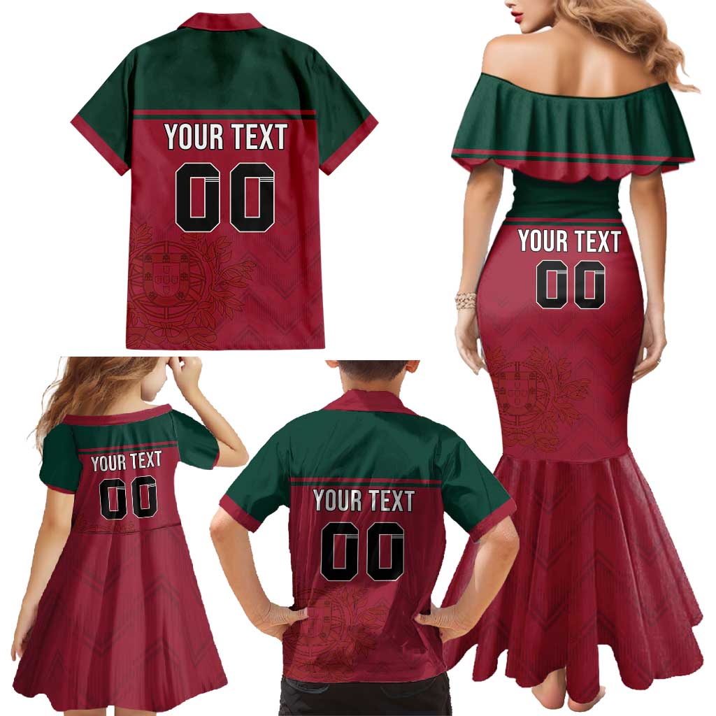 Custom Portugal Rugby Family Matching Mermaid Dress and Hawaiian Shirt Go Os Lobos Wolves Mascot